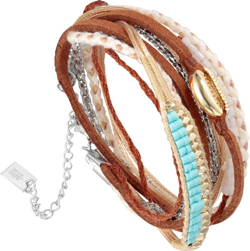 Zag Bijoux Bracelet Shells, Gilding, Yellow Gold multi-tour Marron-Turquoise