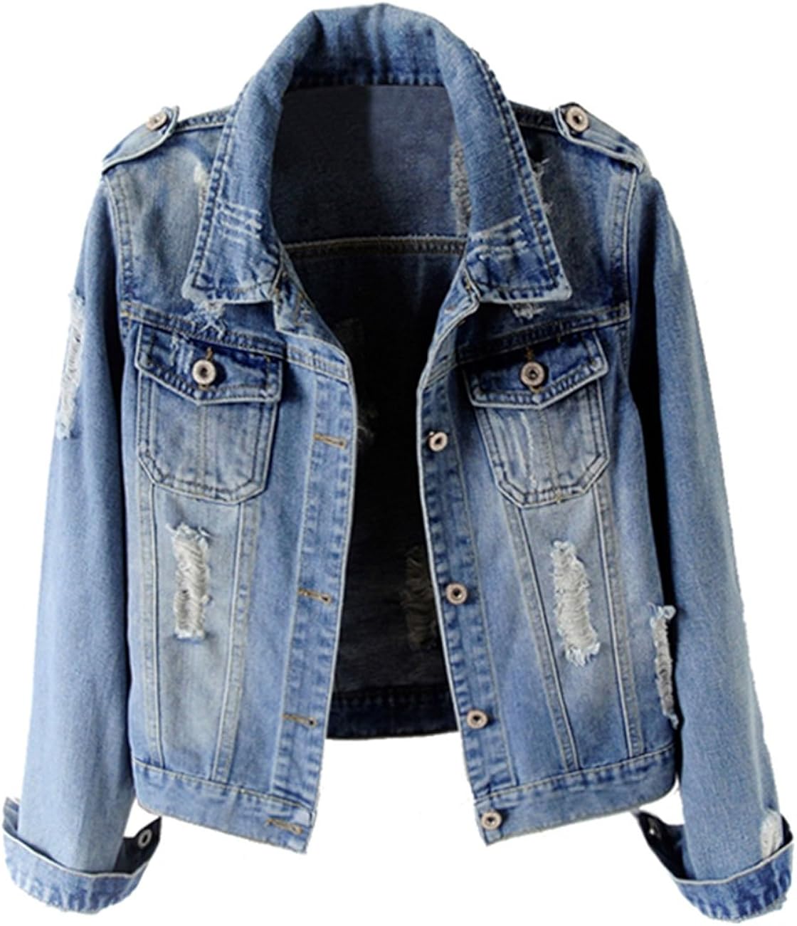 collarless jean jacket