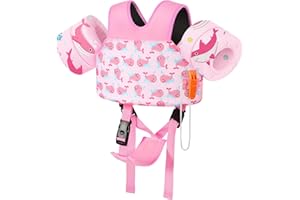 MoKo Toddler Swim Vest for Kids 15-30 lbs/30-70 lbs, Swim Arm Floaties Cartoon Swimming Water Wings with Crotch Strap, Pool F