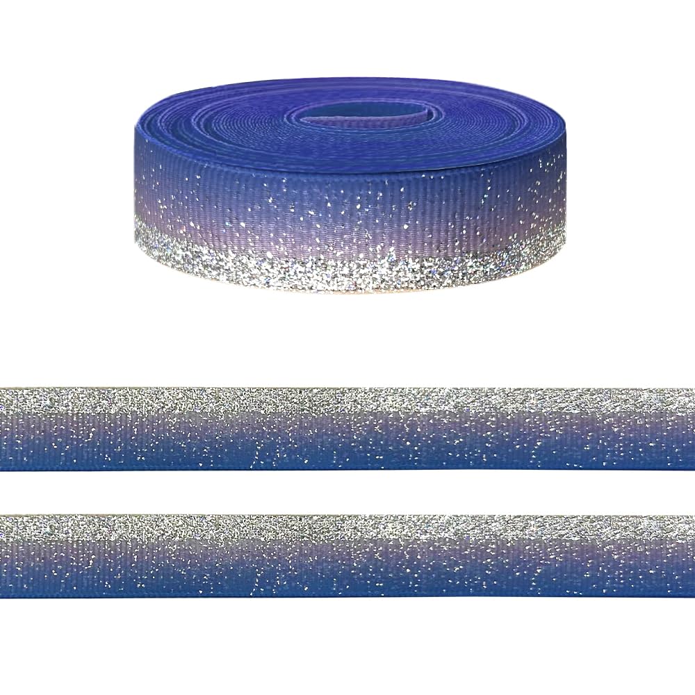 Photo 1 of 10 Yards Sparkling Gradient Blue Ribbon for Crafting Sewing, 5/8 Inch Wedding Birthday Ribbons for Gift Wrapping, Shiny Carnival Ribbons for Hair Bow Accessories