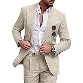 Diaryan Linen Men Suit Set Casual Tuxedo 2 Piece Regular Fit Blazer One Button Solid Jacket and Pants for Prom Wedding Party