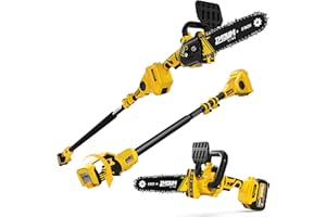 IMOUMLIVE 2-IN-1 Cordless 8 Inch Pole Saw & Chainsaw, 21V 3Ah Battery, 14.7ft Max Reach, 8.3lb Lightweight, Powered Pole Saws for Tree Trimming, Tree Trimmer for Branch Cutting