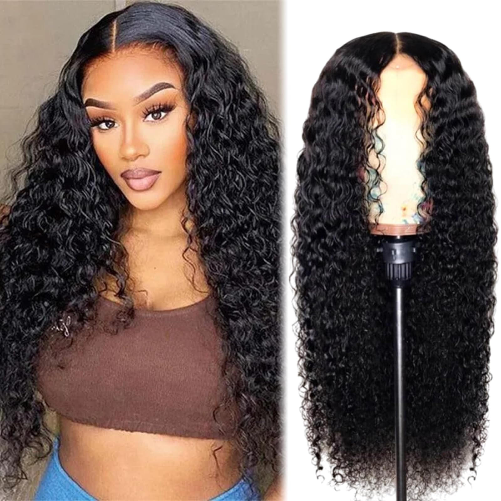 Photo 1 of MEIYIFANG Lace Front Wigs Glueless Corn Perm High Definition Transparent Lace Long Curly Hair Plucked Wavy Hair Wigs for Black Women Daily Party Use?30 inch?