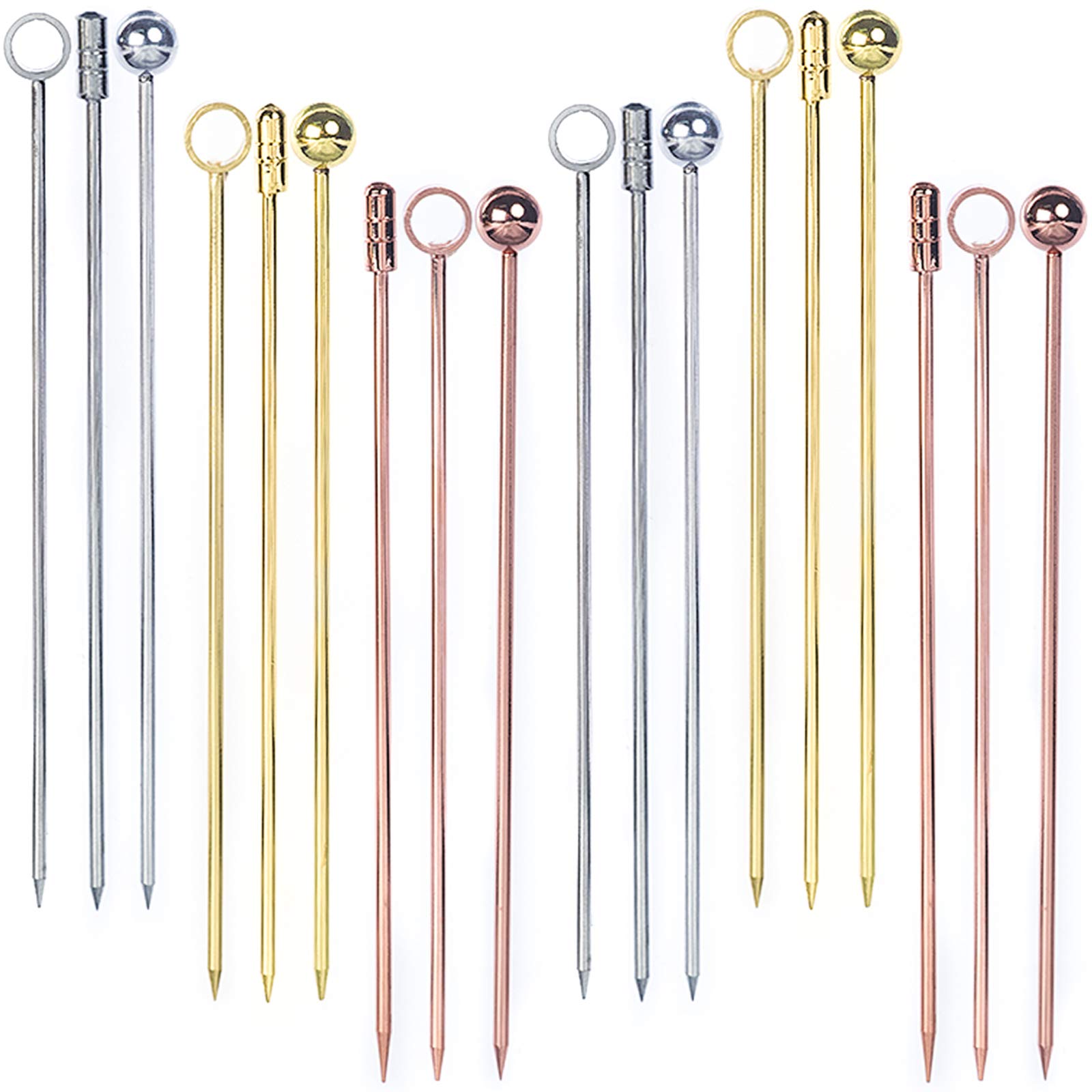 PartyWoo 4711100062510 18 pcs, 4.2 inch Martini, Silver Skewers, Toothpicks, Sticks, Cocktail Pick for Drinks, Appetizers, Fruit (3 Colors), Stainless Steel-1171
