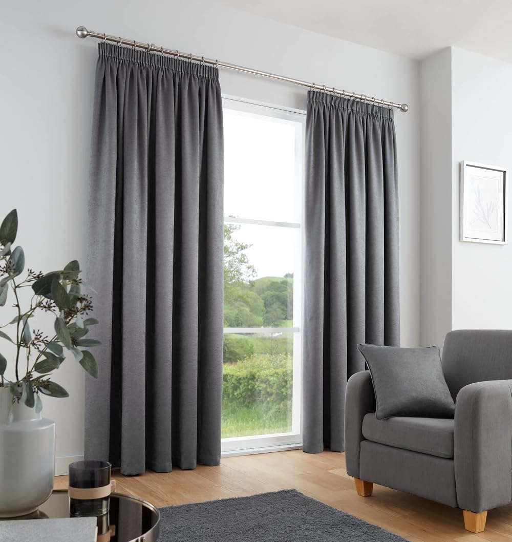 Fusion Galaxy Pair of Dim-out Pencil Pleat Curtains Charcoal 90x72