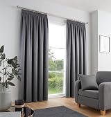 Fusion Galaxy Pair of Dim-out Pencil Pleat Curtains Charcoal 90x72