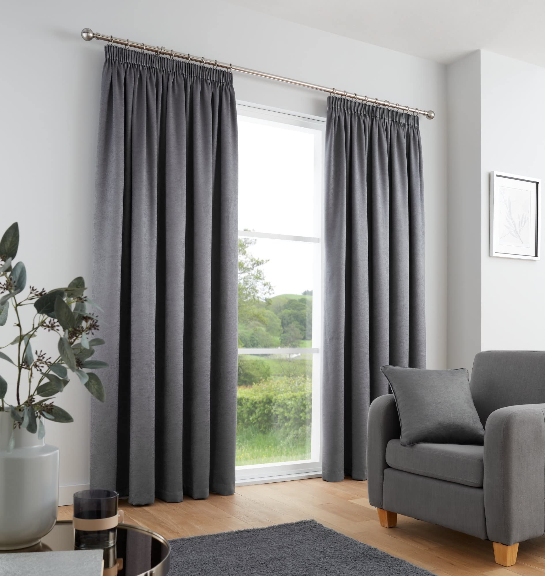 Fusion Charcoal Grey Pencil Pleat Curtains W66 x L90" (168x229cm) – 2 Panels – 100% Cotton Thermal Drapes – Soundproof Window Treatment for Bedroom – Dark Grey Pleated Design