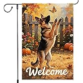 Welcome Fall Garden Flag German shepherd Garden Flags 12.5x18 Inch Double Sided Vertical Small Pumpkin Villa Outside Patio Burlap Decor Rustic Farmhouse Home Yard Lawn Thanksgiving Decoration