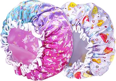 G2PLUS 2Pcs Kids Shower Caps Elastic Double Layer Reusable Child Hats