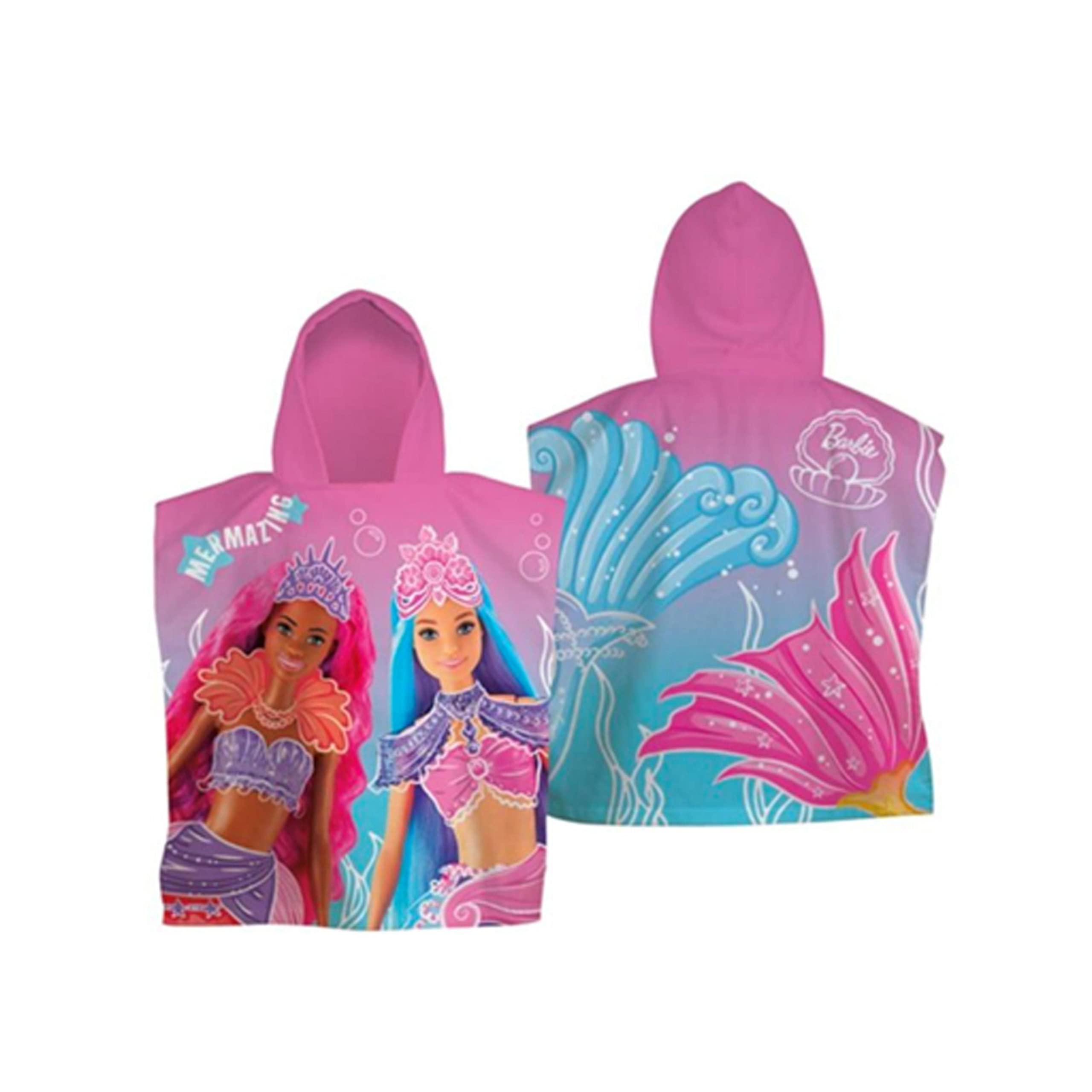 Barbie Official Mermaid Hooded Towel Poncho - Super Soft Changing Robe for Kids, Pool, Beach & Bath
