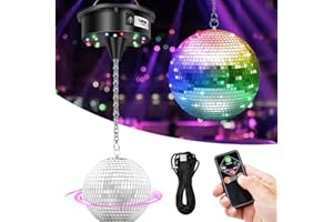 TAIKUU 久の物 Disco Ball with Motor and Light, 6-12 RPM Adjustable Speed Spinner Easy to Hang 6" Mirror Ball up to 16 Inch Mirrorball Turner for BD Dorm Decoration Birthday Bands KTV DJ Club Party Decor