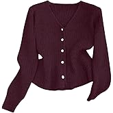 Verdusa Women's Dressy Casual Pearl Button Up Cardigan Peplum Sweater Ruffle Cinched Waist Knit Outerwear