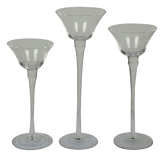 GOYAL Glass Tea Light Candle Holder (32 cm x 23 cm x 12 cm, Clear, 3-Pieces)