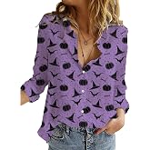 Holiday Button Down Shirts for Women V Neck Long Sleeve Tops | Funny Halloween Thankgiving Christmas Graphic Fall Blouse