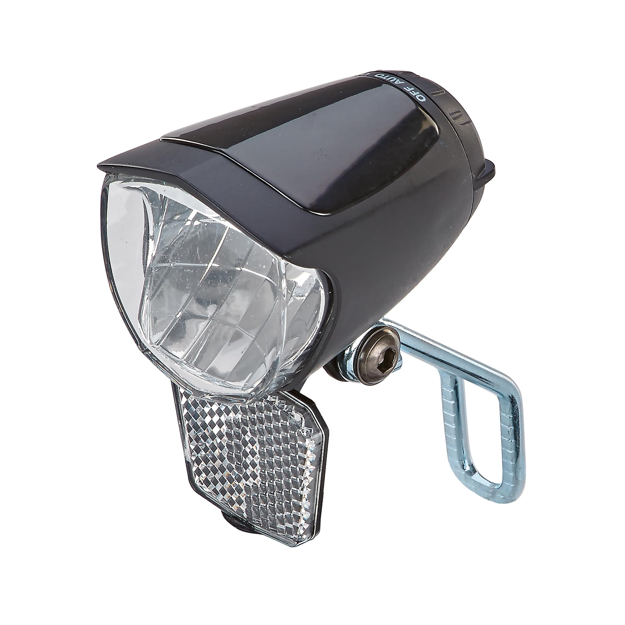 Prophete 70 lux, with On/Off switch, with parking light and sensor automatic, detachable reflector and Nirosta holder, for hub and side dynamo LED headlights, black, L