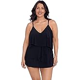 Trimshaper Womens Assymetrical Tier Emelia Swim Dress with Tummy Control Underbody