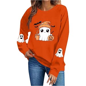 Women Halloween Sweatshirt Funny Casual Long Sleeve Crewneck Sweater Tops | Halloween Outfits for Women