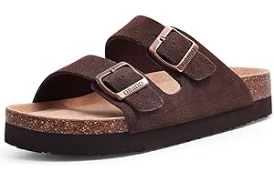 ORADO Platform Suede Sandals for Women Soft Cork Footbed Summer Slides with Adjustable Buckle