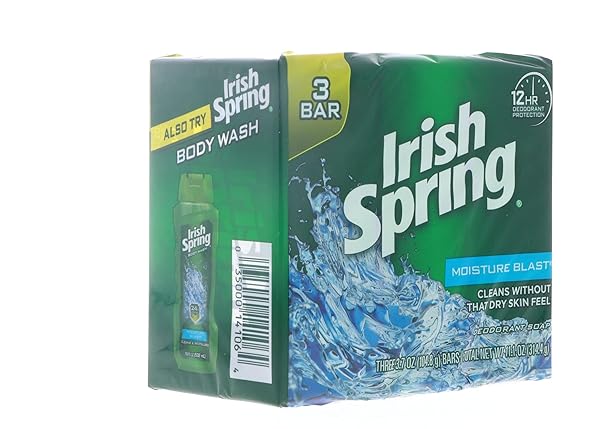 IRISH SPRING DEODORANT BATH BAR SOAP MOISTURE BLAST, 3.75 OZ