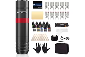 EZ Tattoo Kit - Tattoo Gun Kit Complete with Rotary Tattoo Machine Pen, 1500mAh Battery Power Supply, 20Pcs Tattoo Needles an