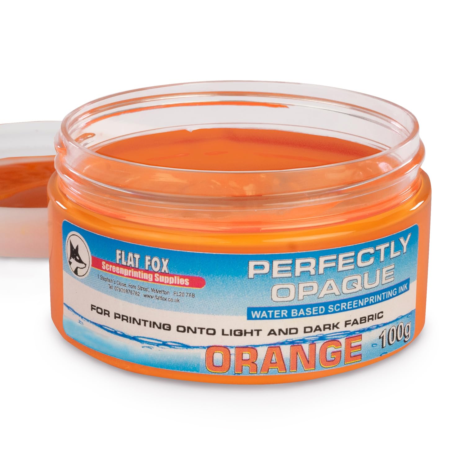Flat Fox Screen Printing Opaque Water Based Fabric Inks (Orange, 100g)