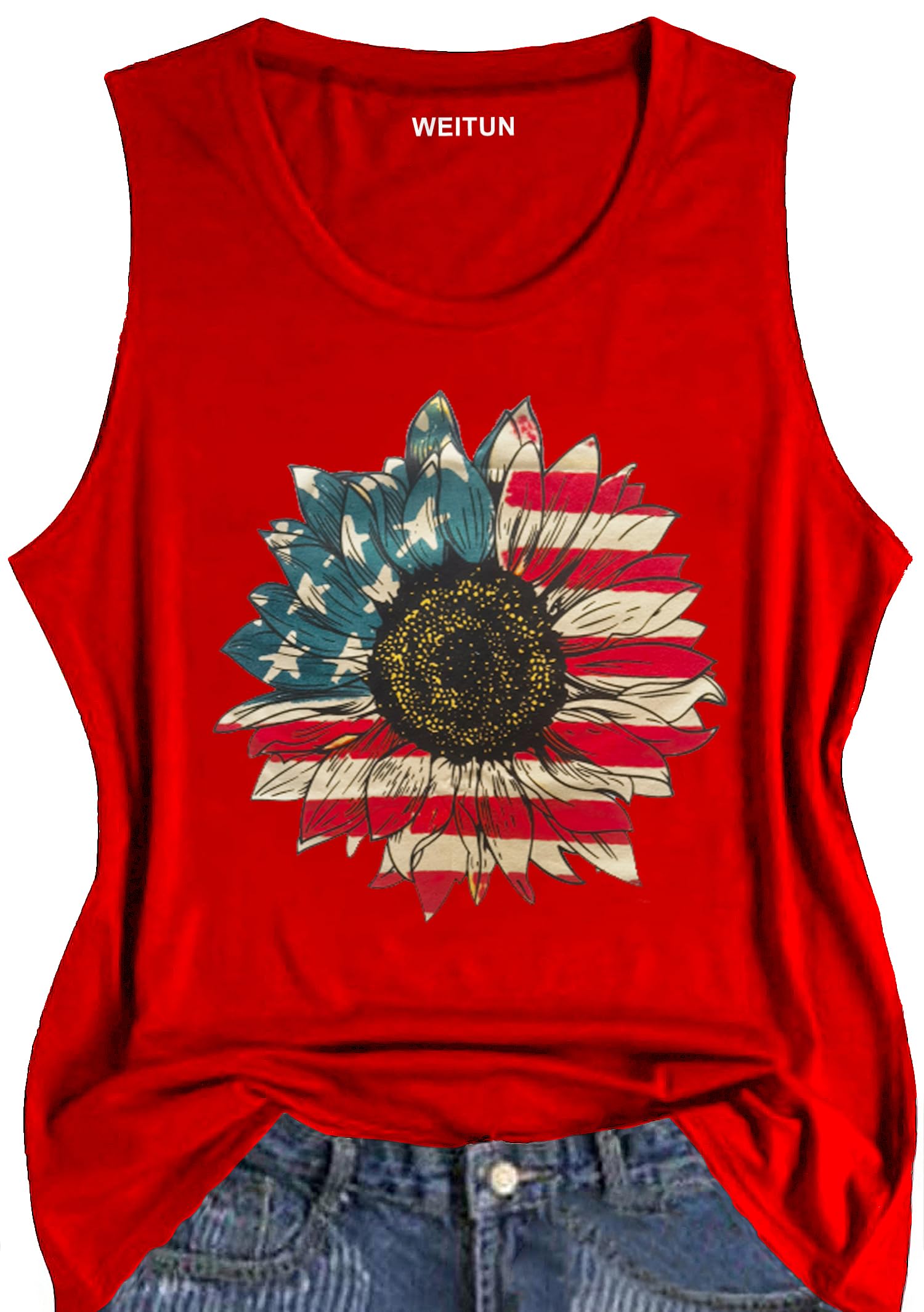 Photo 1 of 4th of July Tank Tops for Women Cute Sunflower Patriotic Tops Women USA Flag Sleeveless Shirt L 