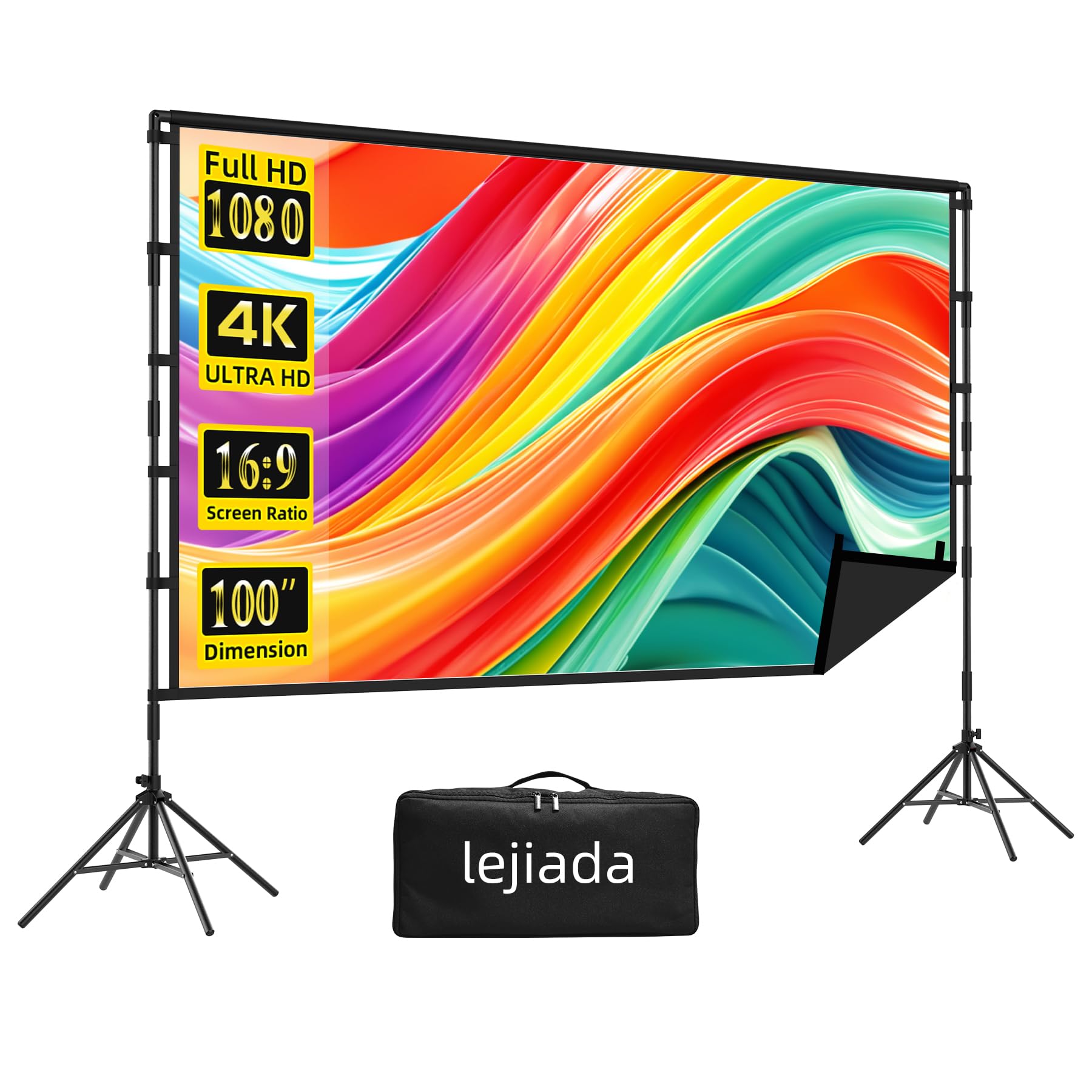 Projector Screen and Stand, 100 inch lejiada Black