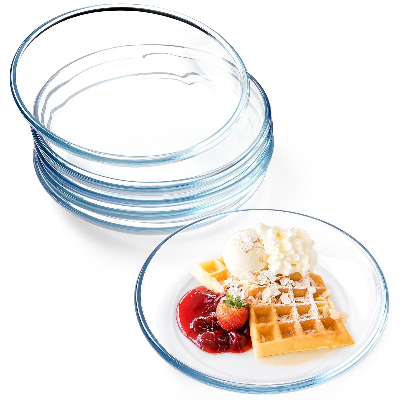 Photo 1 of NUTRIUPS 6 Pack 8in Glass Plates - with Lipped Edge - Clear Glass Plate, Tempered Glass Plates Set of 6, Clear Appetizer Plate, Dishwasher & Microwave Safe