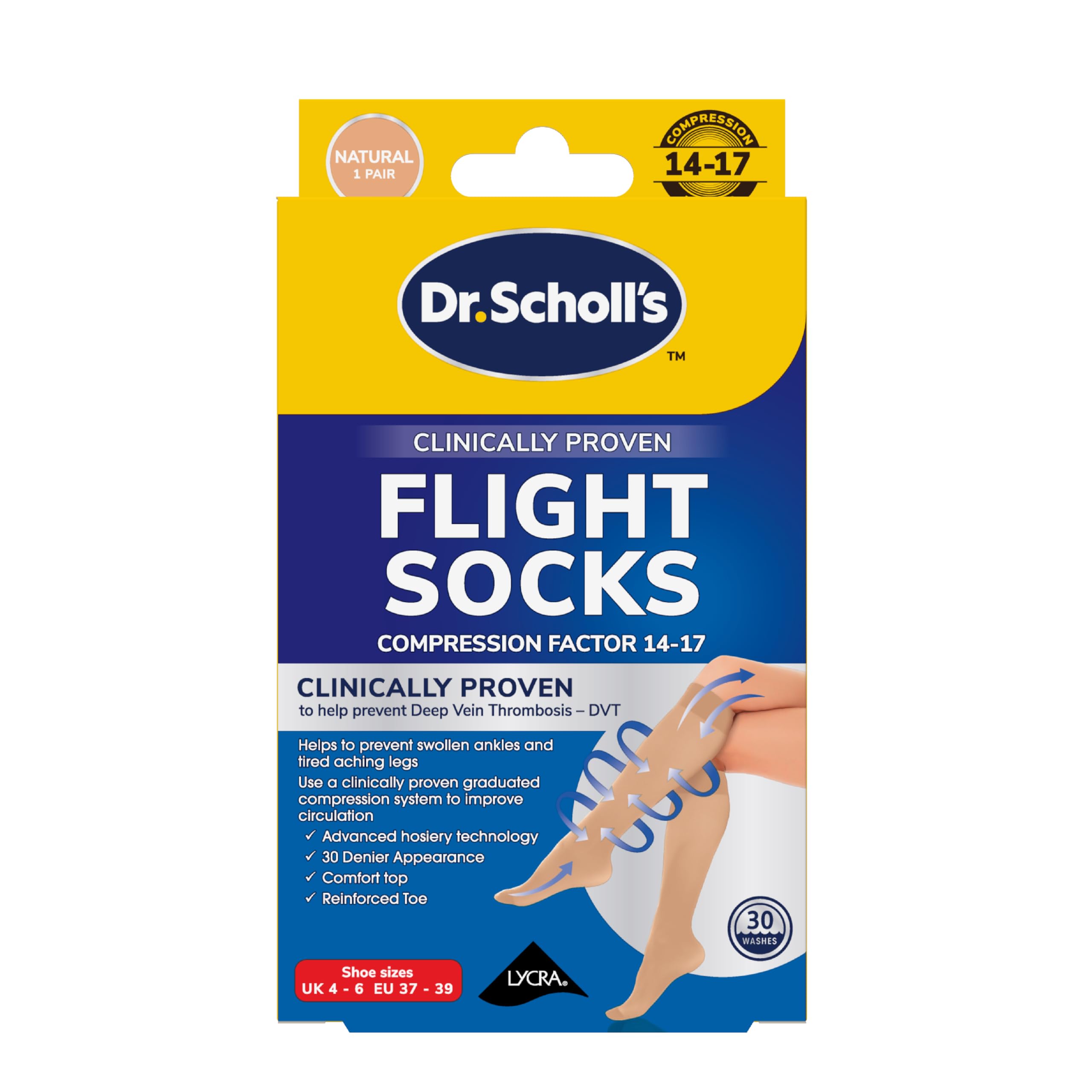 Dr. Scholl's Flight Socks - Clinically Proven Compression Socks for Flight Travel - Help Prevent Swollen Ankles and Deep Vein Thrombosis (DVT) - Sheer - Size 4-6, 1 Pair
