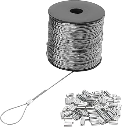 ZEONHAK 1mm Stainless Steel Wire Rope Cable 400ft Aircraft Wire with 100 Clamps
