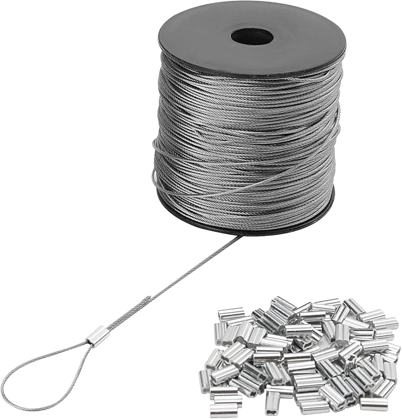 ZEONHAK 1mm Stainless Steel Wire Rope Cable 400ft Aircraft Wire with 100 Clamps