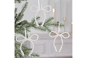 FLAIR GIFTS 22 Pcs 4.33" x 4.33" 2025 Christmas Bows for Tree Decor, White Pearl Bow Ornaments for Xmas Decoration, Wreath, G