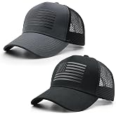 HAFOUXIGM 2 Packs American Flag Trucker Hat, Adjustable Mesh Snapback Baseball Caps for Men Women