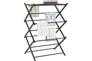 FKUO Household Indoor Folding Clothes Drying Rack, Dry Laundry and Hang Clothes,Towel Rack (Black)