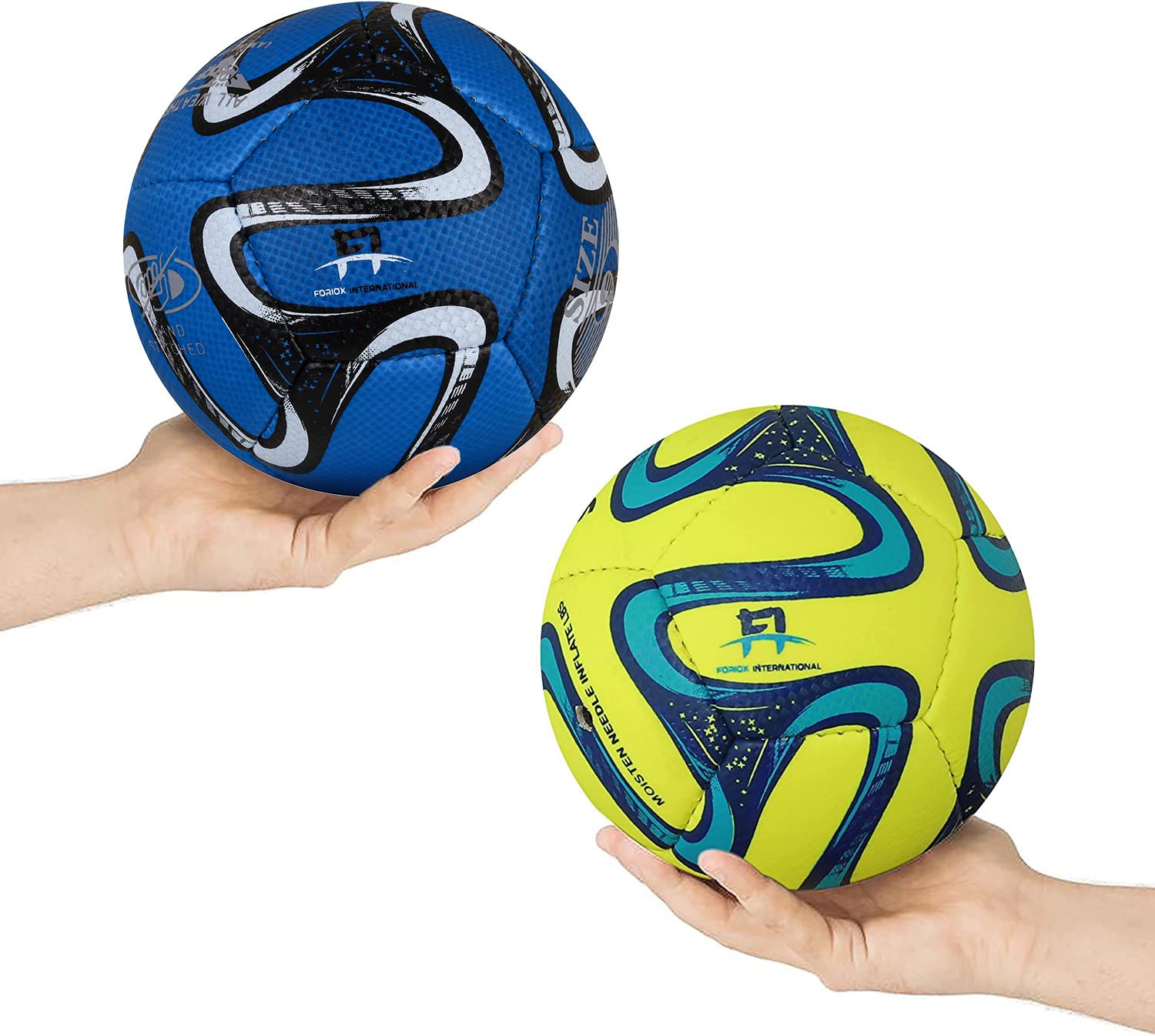 Foriox International Pack of 2 footballs Toddler, Size 2, Kids Lighter-weight Training football Garden Outdoor Soccer ball Yard Lawn 2 3 4 5 6 Years (Size 2, Sky Blue & Yellow)