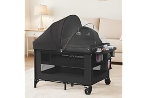 Obee Odee 4-in-1 Baby Bassinet with Playard, Sleeper Nest, Changing Table, Mosquito Net & Canopy, Storage and Toys for Newborn to Toddler