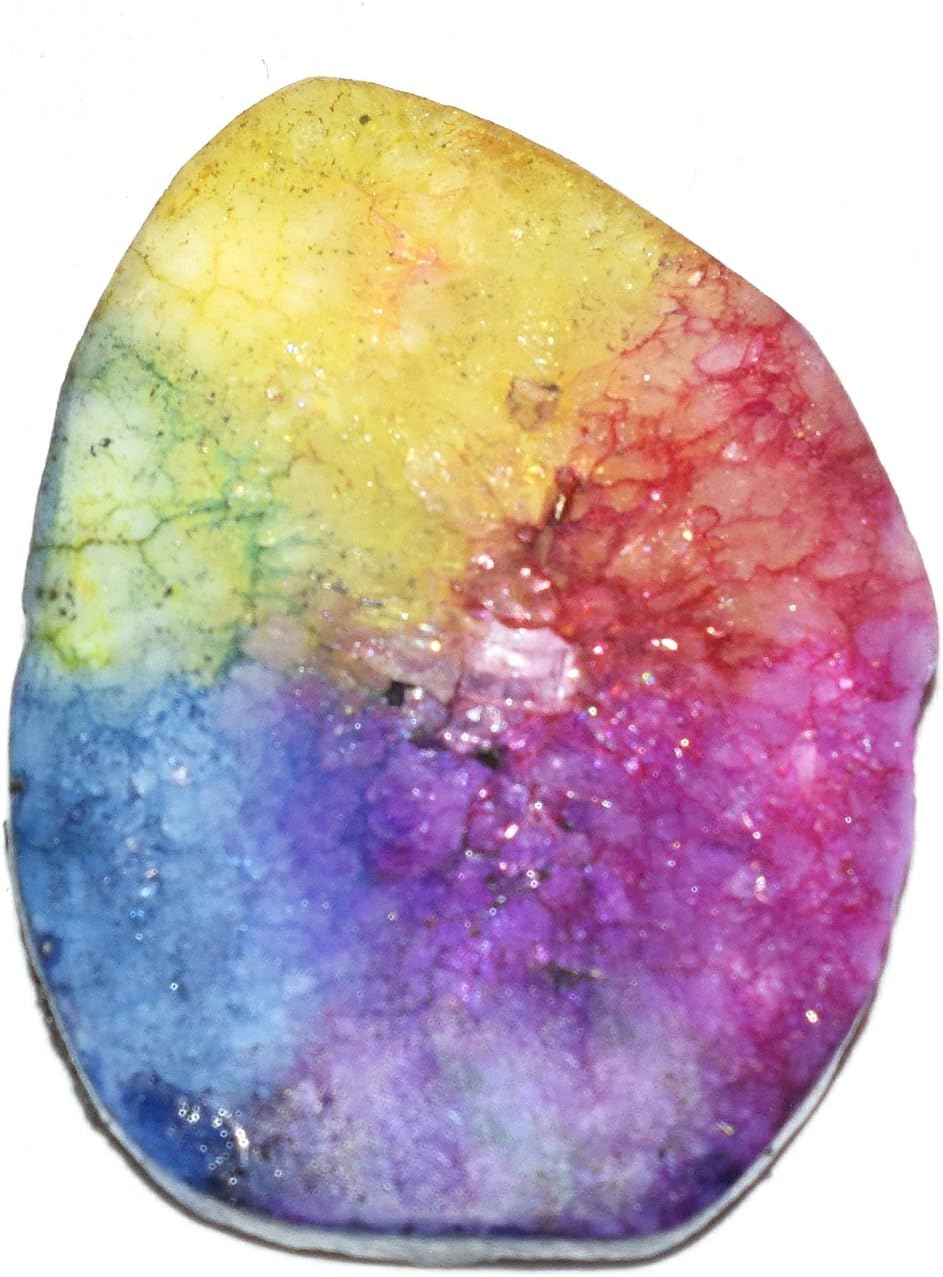 Rehan Gems 4 Gram 1 Pcs Natural Tourmaline Multi Color Solar Quarz Slice, Beautiful Druzy Border, Lose Gemstone Cabochon Stones, healing stone Undrilled For Jewelry Making Pendent/Ring Size