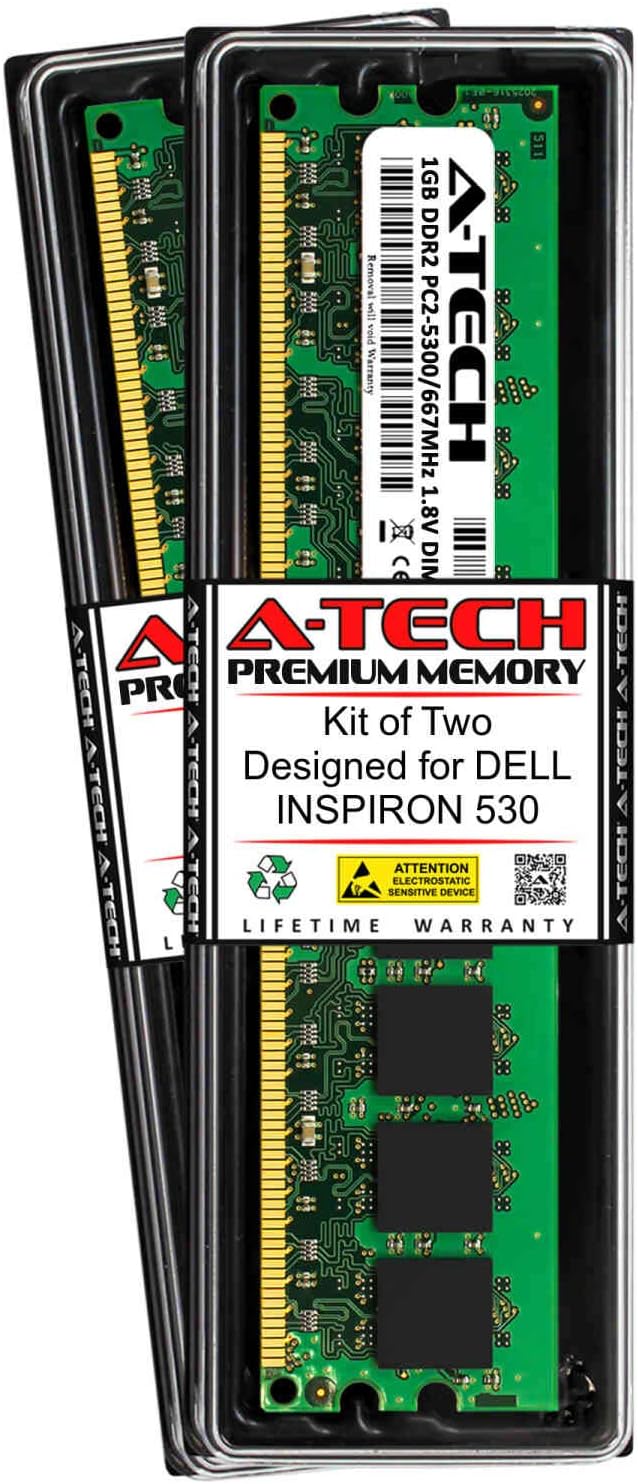 A-Tech 2GB (2 x 1GB) RAM for DELL INSPIRON 530 | DDR2 667MHz DIMM PC2-5300 240-Pin Non-ECC UDIMM Memory Upgrade Kit