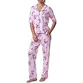 Karen Neuburger womens Girlfriend Notch Collar Elbow Length Sleeve Top and Pant Pajama Set