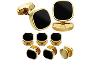 HAWSON Cufflinks and Studs for Men-Black Stone Mens Fashion Gun-Black Cufflinks and Tuxedo Shirt Studs Set for Regular Weeding Business Accessories