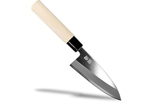 Seki Japan Japanese Seki SANBONSUGI Sushi Chef Knife, Stainless Steel Sashimi Small Deba Knife, Magnolia Wood Handle, 105 mm 