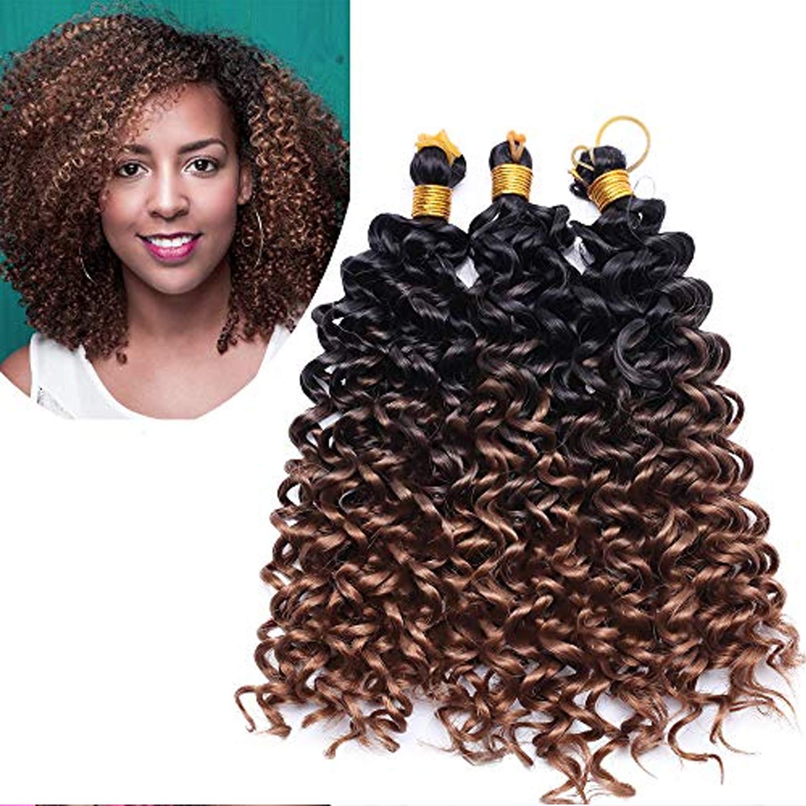 8inch Water Wavy Marlybob Crochet Hair Extensions Weave Braiding Braids Ombre Synthetic Kinky Deep Curly - Black to Brown