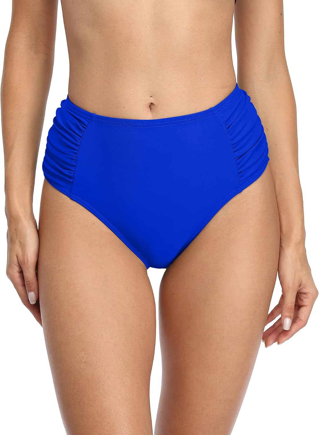 ALove Solid Ruched Bikini Bottoms for Women High Cut Black Swimsuit