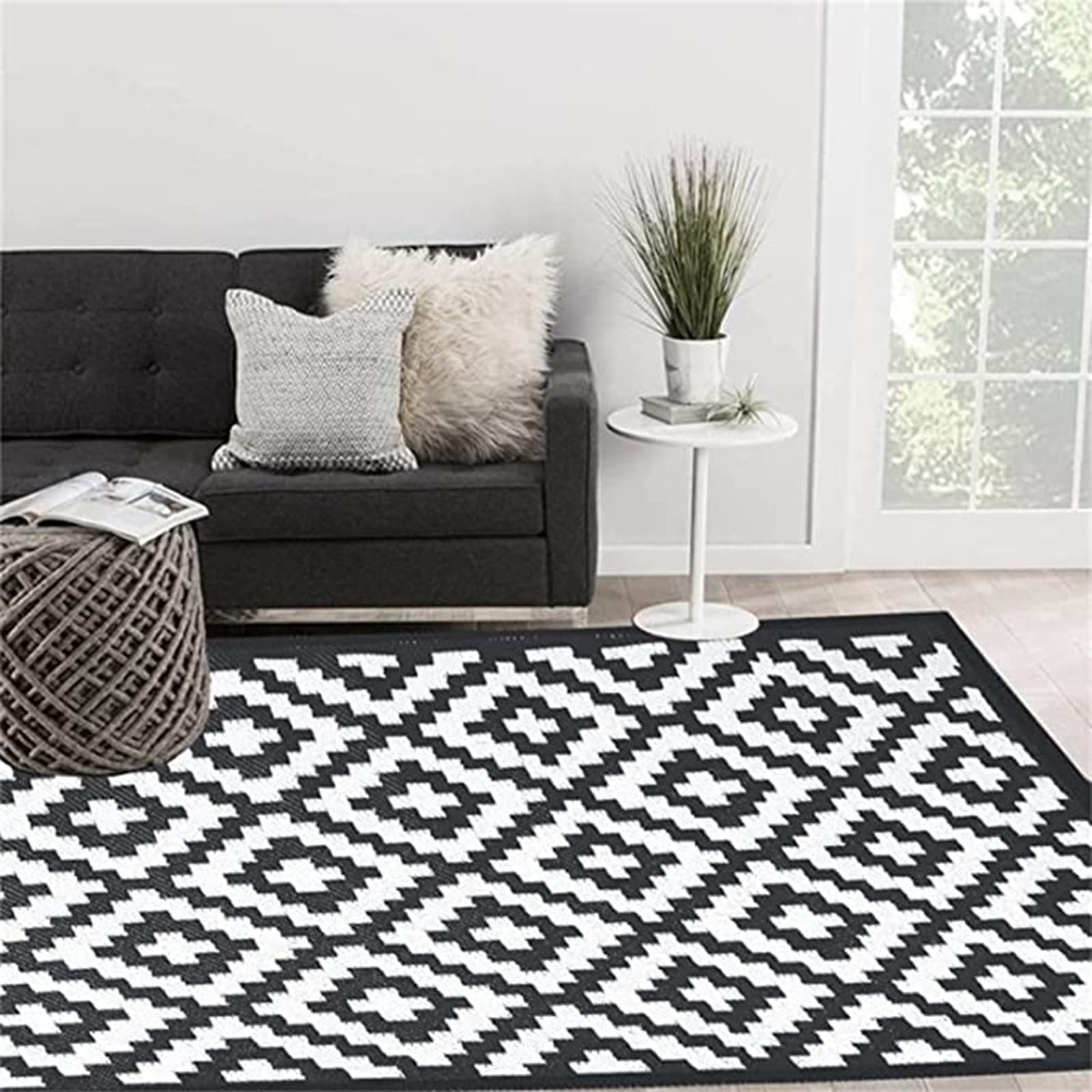 Enipate Geometric Outdoor Rugs for Garden Patios, 4x6ft Waterproof Reversible Decking Rug, Large Plastic Portable Woven Picnic Blankets Carpet Mat — image 1