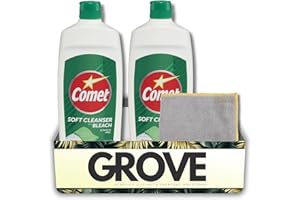 GROVE 2x Comet Soft Cleaner with Bleach Cream 24 oz Bundle with Microfiber Cleaning Cloth – Effectively Removes Grease, Soap Scum, Rust Stains – Gift Set (3 Items)