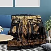GUBIYU Black Gold Money Blanket 100 Dollar Bills Pattern Print Million Dollar Blanket Gifts for Women Kids Girls Men Home Bedroom Living Room Wealth Decor Soft Cozy Lightweight Throw Blankets 30"x40"