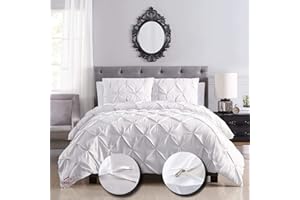 eBeddy Linens 800 TC Soft Egyptian Cotton Extra Large King 136x120 Size 3-Pieces Pinch Pleated Pintuck Duvet Cover with Corner Ties & Zipper Closure Durable and Fade Resistant, White