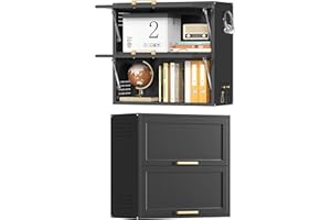 Kooyon Metal Wall Cabinets with 2 Up-Flip Doors, Floating Steel Wall Mounted for Garage, Basement, Home Office, Kitchen, Warehouse - Black