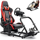Marada Racing Sim Cockpit Stand with comfortable Seat Fit for Logitech G27 G923 G920,for Thrustmaster, Large Round Tube&Adjustable Professional Driving Race Mount,Wheel Pedal Handbrake Not Included