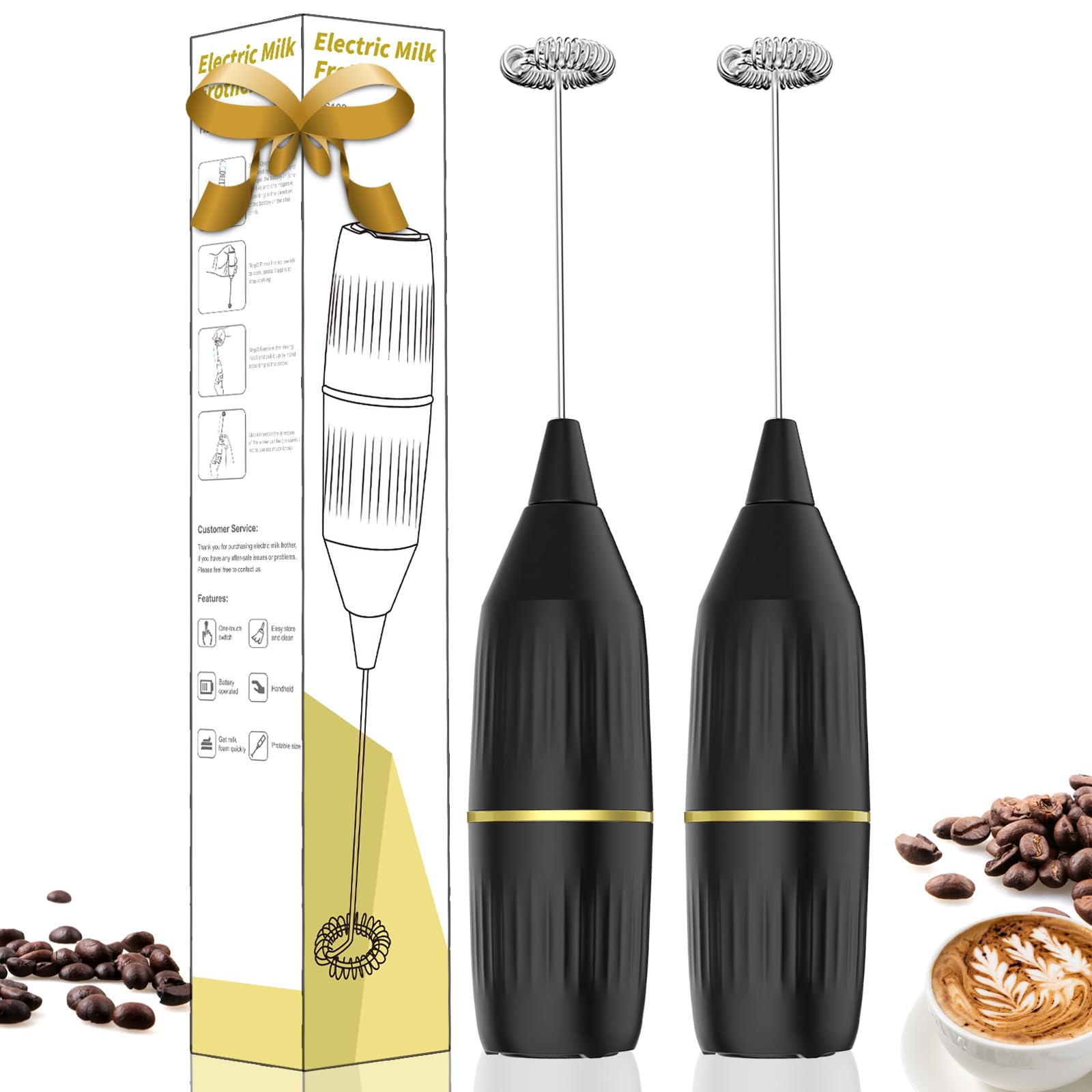 Photo 1 of 1 Pack Electric Milk Frother Wand (Black) | Powerful Motor for Fast Creamy Froth, Easy Clean | Coffee, Latte, Matcha, Hot Chocolate